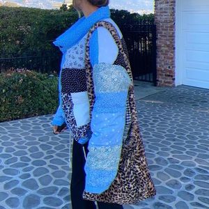 Aaron sunsolo baby blue patchwork puffer jacket